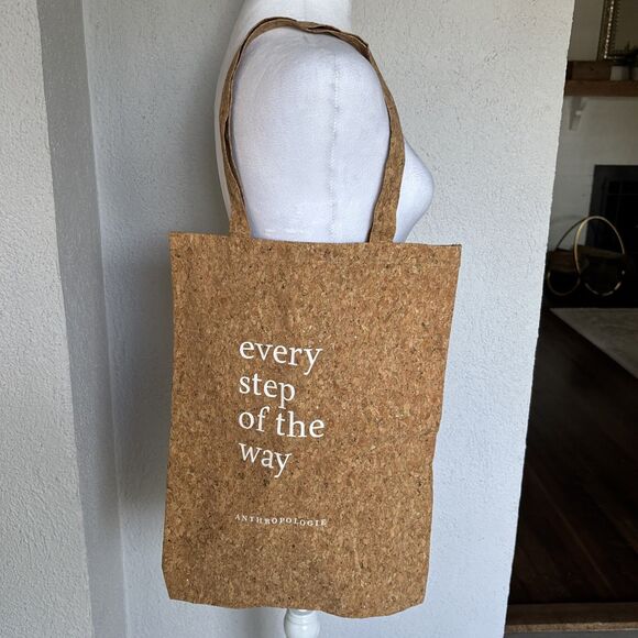 NWOT Anthropologie cork with copper glitter tote bag: “every step of the way” - Picture 2 of 8